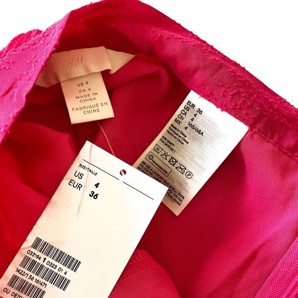 H&M Raspberry Pink Textured Zipper Waist Loose Maxi Skirt Size 4 - Picture 6 of 6